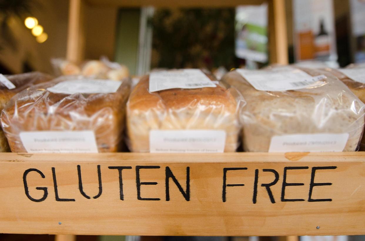 gluten free bread on supermarket shelf