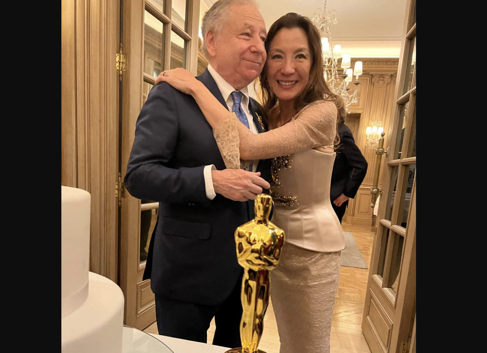 Michelle Yeoh&#39;s Oscar &#x002014; for Best Actress in Everything Everywhere All at Once &#x002014; made a cameo at her wedding. (Photo: Felipe Massa via Instagram)