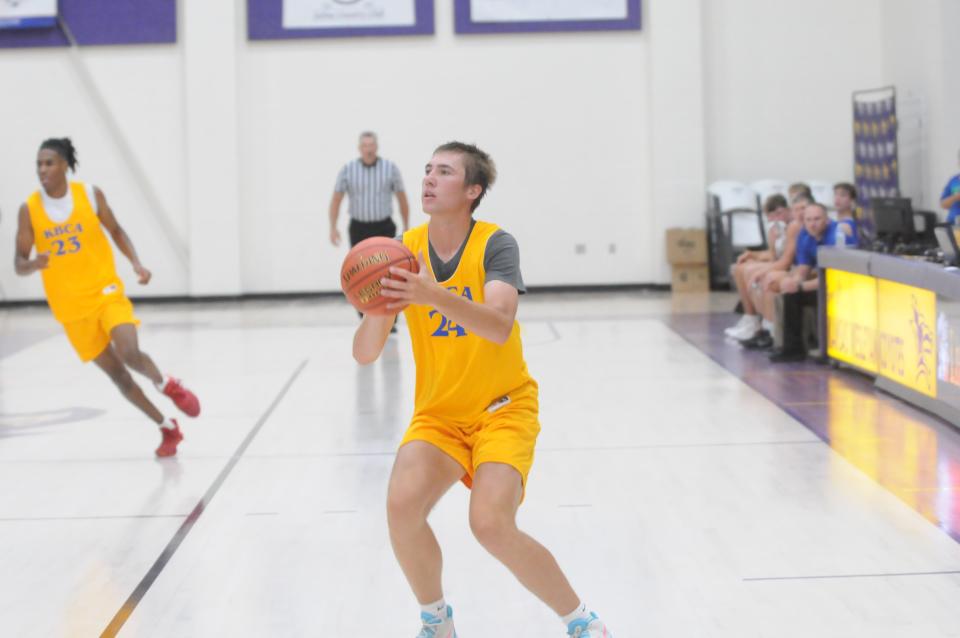 Seaman's Ty Henry (24) goes up for a shot during the KBCA All-Star Game Saturday, June 18, 2022 at Mabee Arena in Salina.