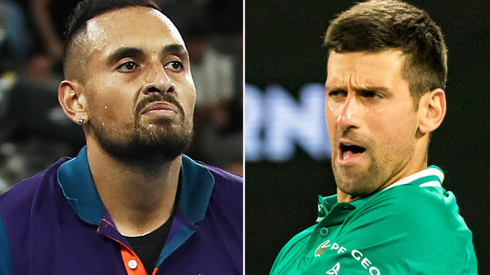 Nick Kyrgios has once again called out Novak Djokovic over his use of a medical timeout. Pictures: Getty Images