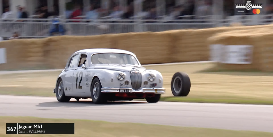 jaguar mk1 loses wheel goodwood