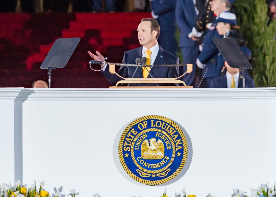 Jeff Landry is sworn in as Louisiana Governor on the steps of the State Capital in Baton Rouge La. Sunday, Jan. 7, 2024.