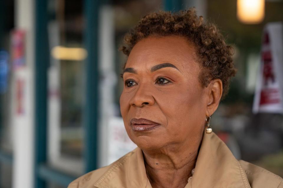 Head and shoulders photo of Barbara Lee looking to the side.