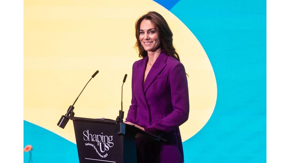 Kate Middleton smiles during speech at Shaping Us National Symposium 