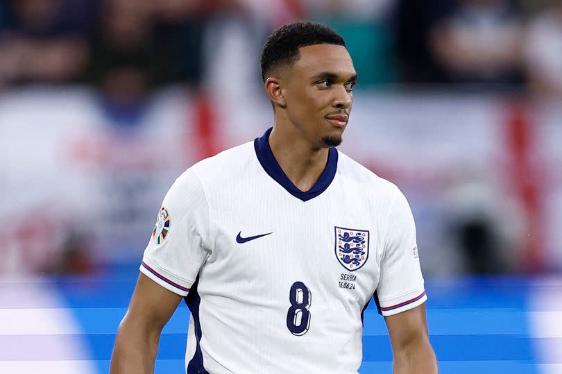 Trent Alexander-Arnold controls the ball during England vs Serbia at Euro 2024.