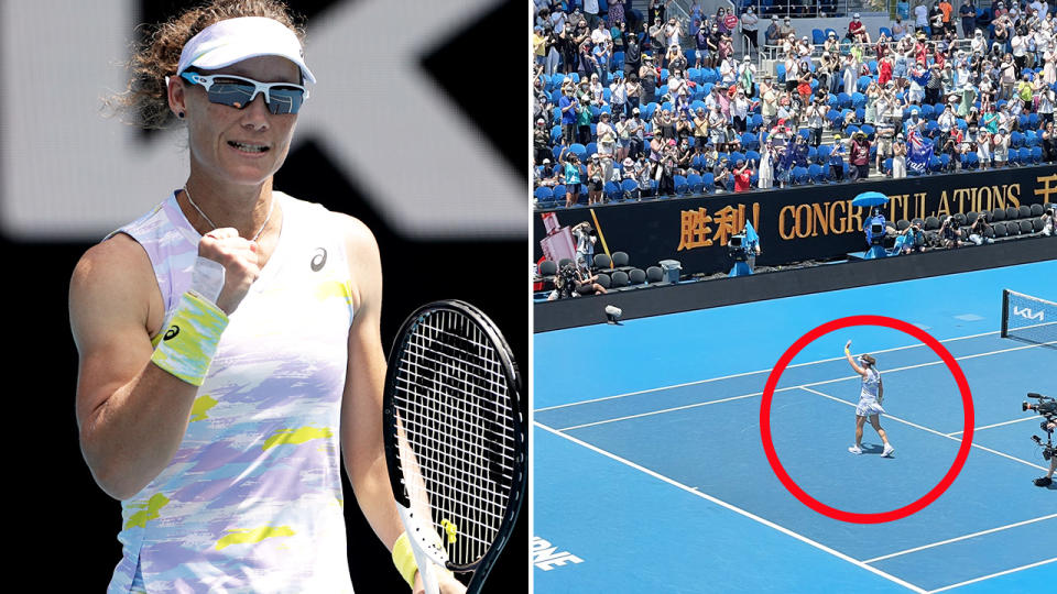 Sam Stosur, pictured here after she surged into the second round of the Australian Open.