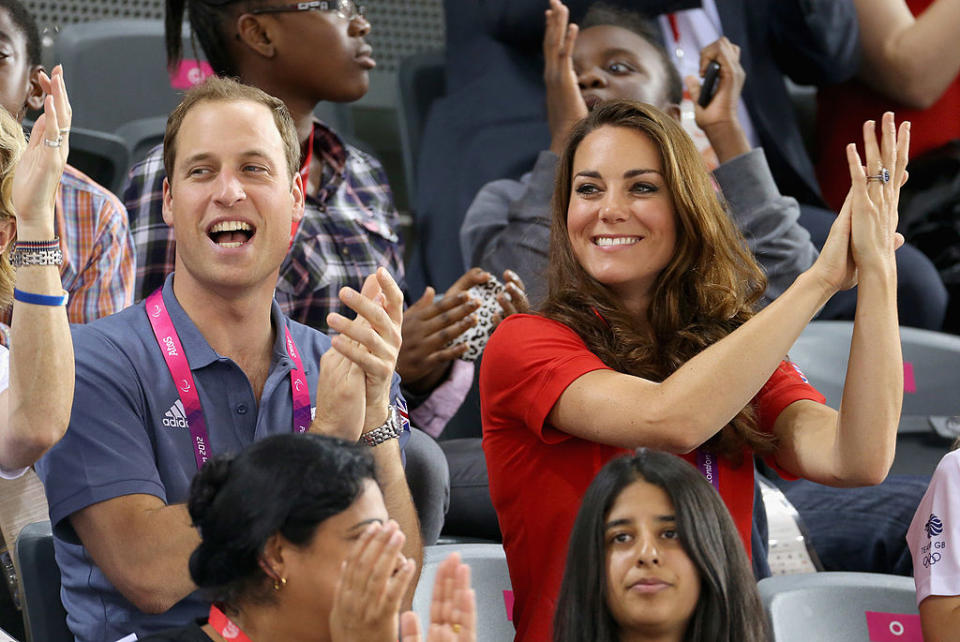 The Prince and Princess of Wales pictured in 2012. William opts not to wear a ring while Kate is usually wearing hers. (Getty Images)