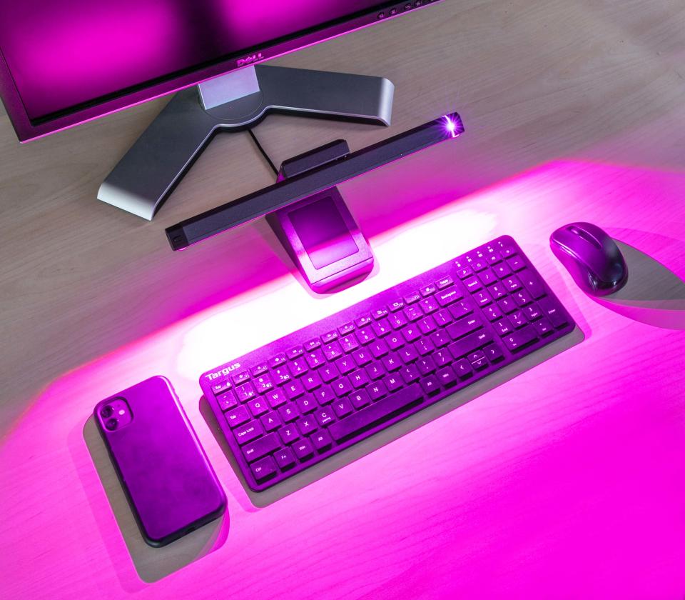 Targus UV-C LED Disinfection Light over keyboard and mouse.