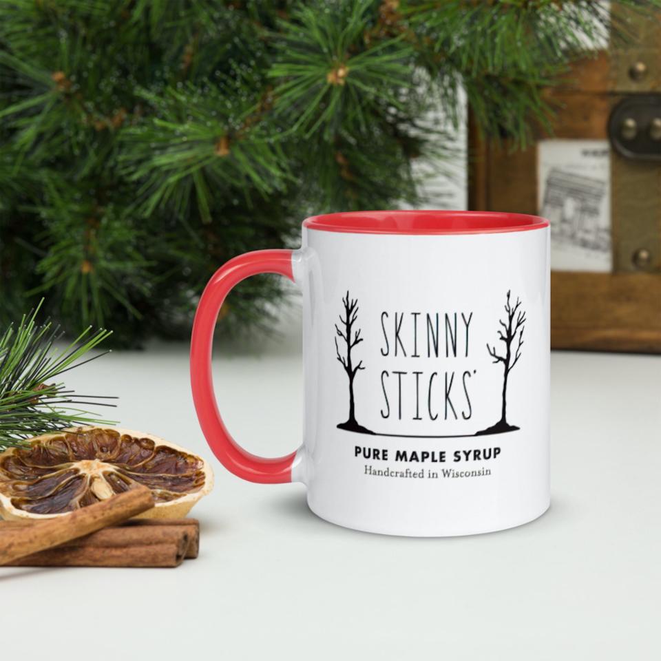 Enjoy your morning coffee in a Maple Syrup coffee mug available for $12.99 from the Skinny Sticks website.