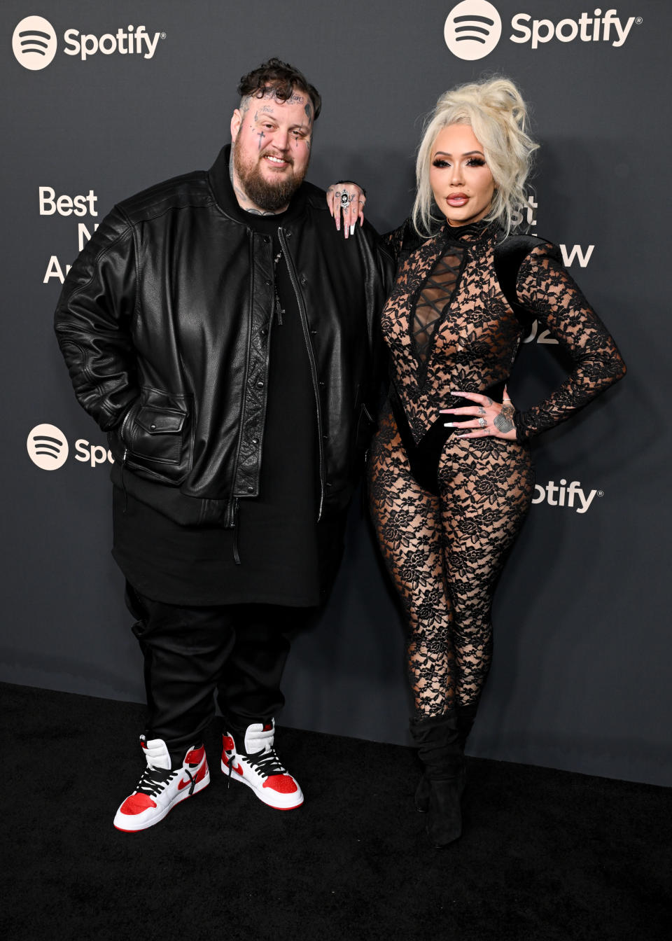 Jelly Roll and Bunnie XO at the Spotify Best New Artist Party held at Paramount Studios on February 1, 2024 in Los Angeles, California.