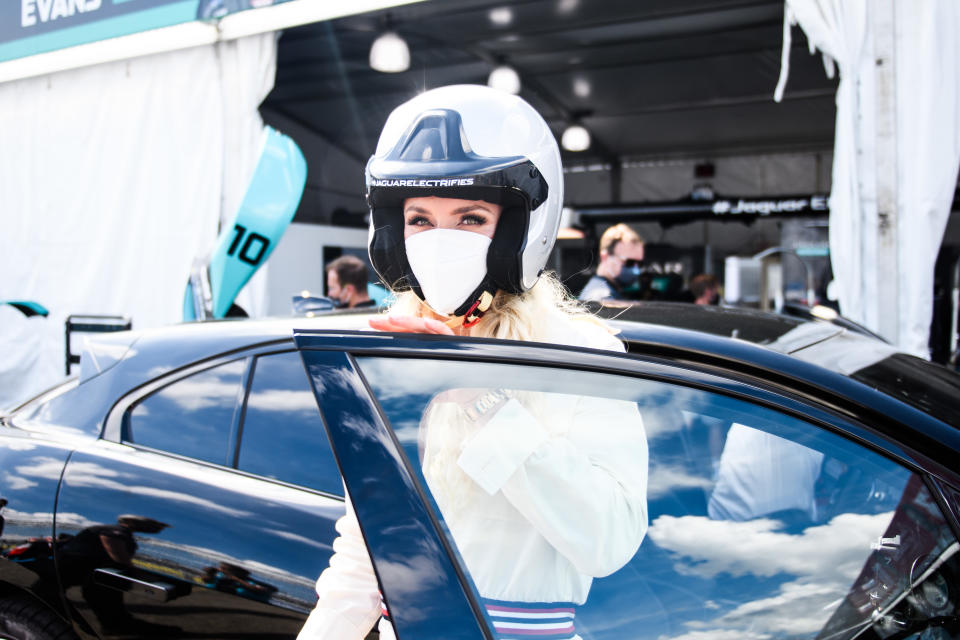 NEW YORK, NY - JUNE 09: Former World Cup Alpine Ski racer, Lindsey Vonn, during the ABB FIA Formula E Championship - New York City E-Prix Round 10 - on June 9, 2021 in New York City. (Photo by Jaguar Racing via Getty Images)