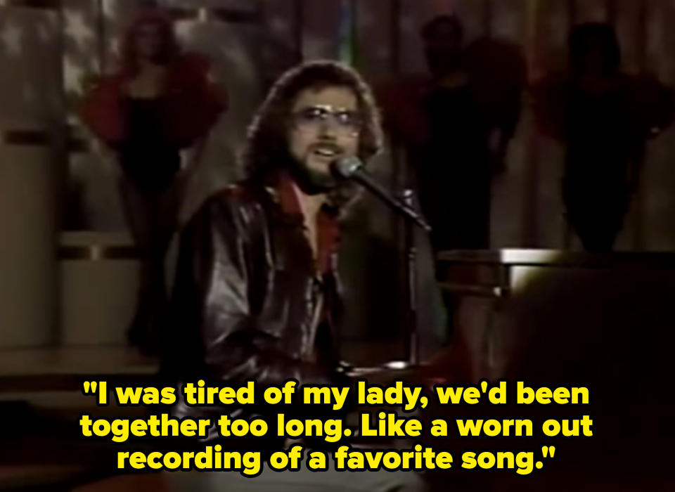 Rupert Holmes singing "I was tired of my lady, we'd been together too long. Like a worn out recording of a favorite song."