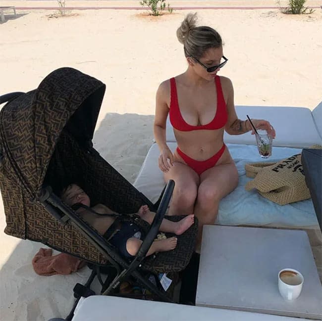 Helen Flanagan wearing red bikini on the beach