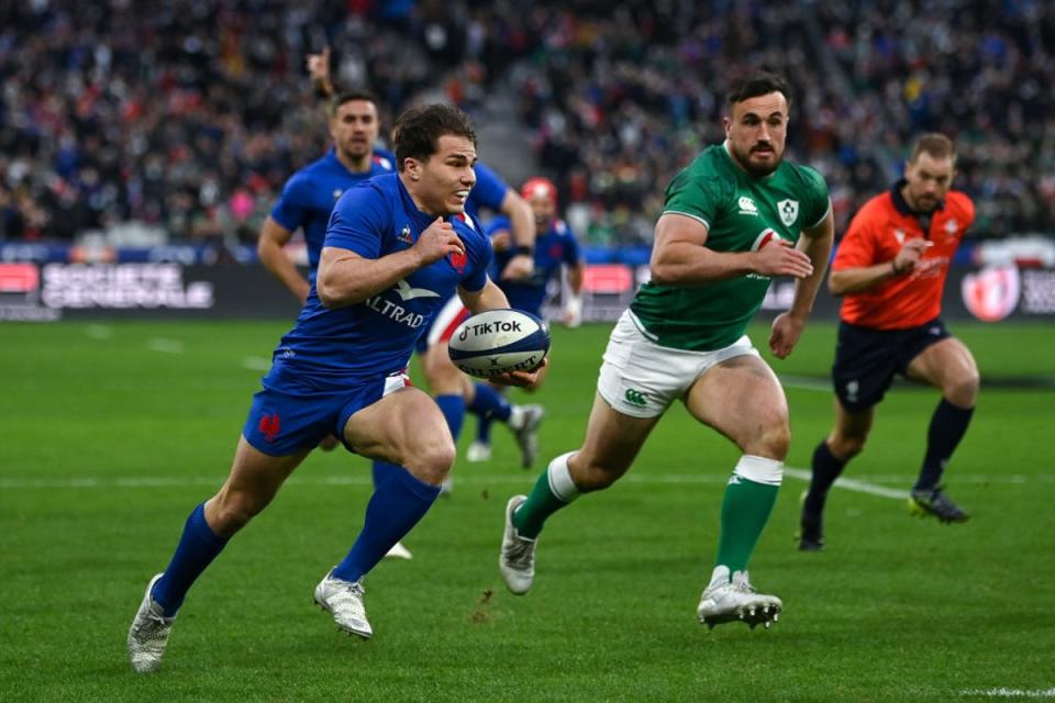 Antoine Dupont en route to France’s first try against Ireland last year (Getty Images)