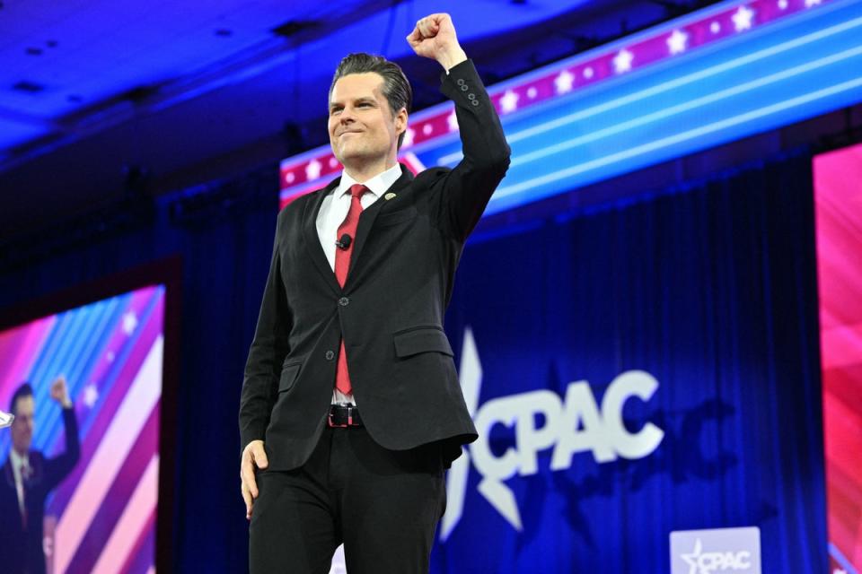 US Representative Matt Gaetz, Republican of Florida, arrives to speak at the Conservative Political Action Conference (CPAC) in National Harbor, Maryland, on February 23, 2024 (AFP via Getty Images)