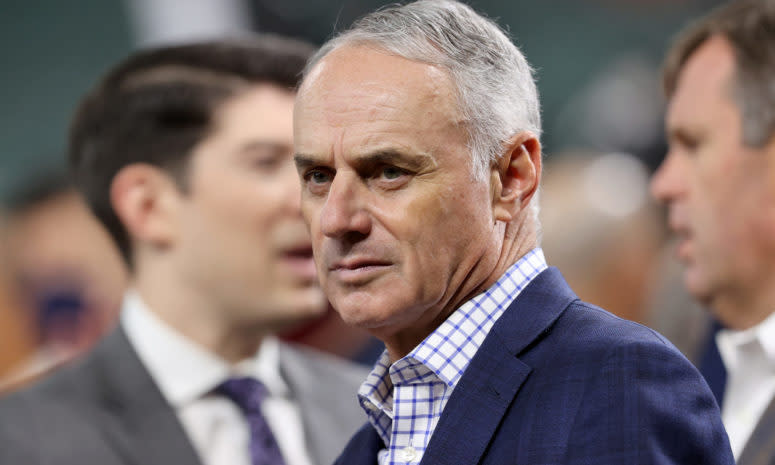 MLB commissioner Rob Manfred looks on before Game 1 of the 2021 World Series.