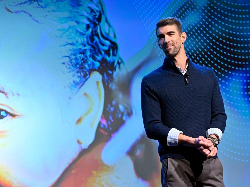 Michael Phelps on stage in 2020