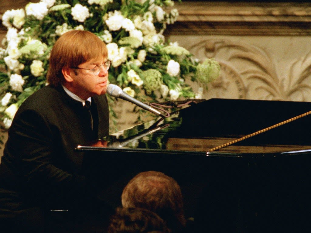 Sir Elton John performed ‘Candle in the Wind’ as a tribute to Diana, Princess of Wales, at her funeral (PA)