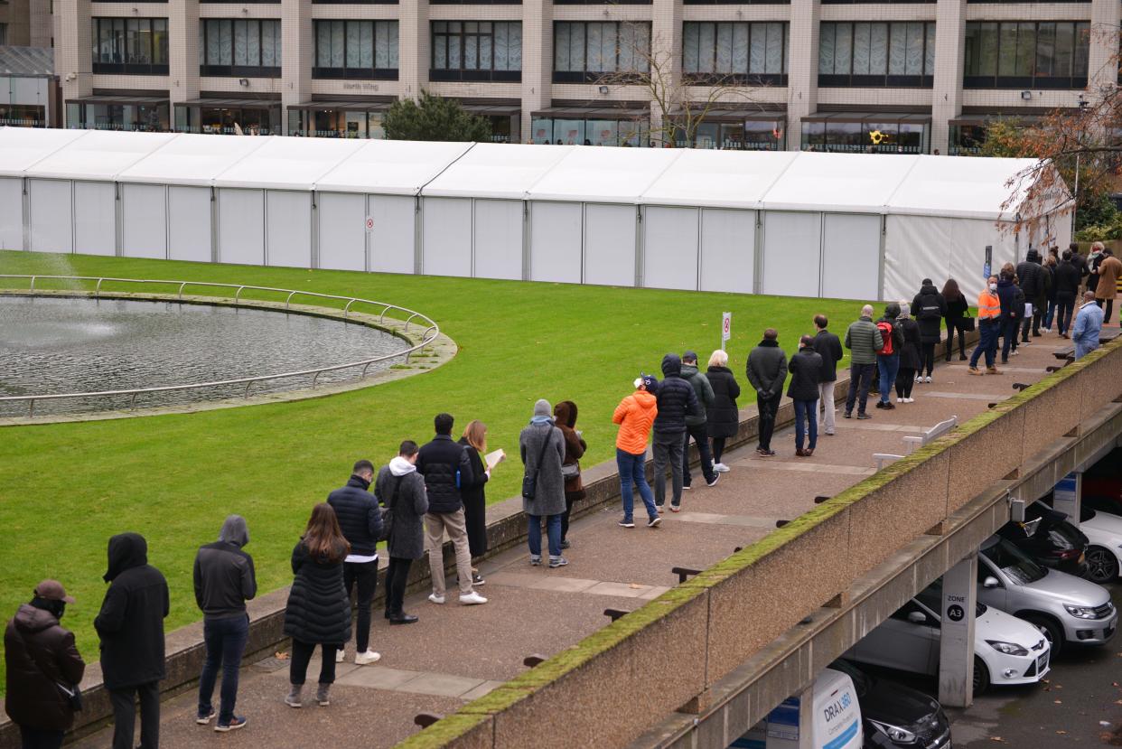 People are waiting in a line at Covid-19 Vaccination Centre at St Thomas' Hospital, London. (Photo by Thomas Krych / SOPA Images/Sipa USA)