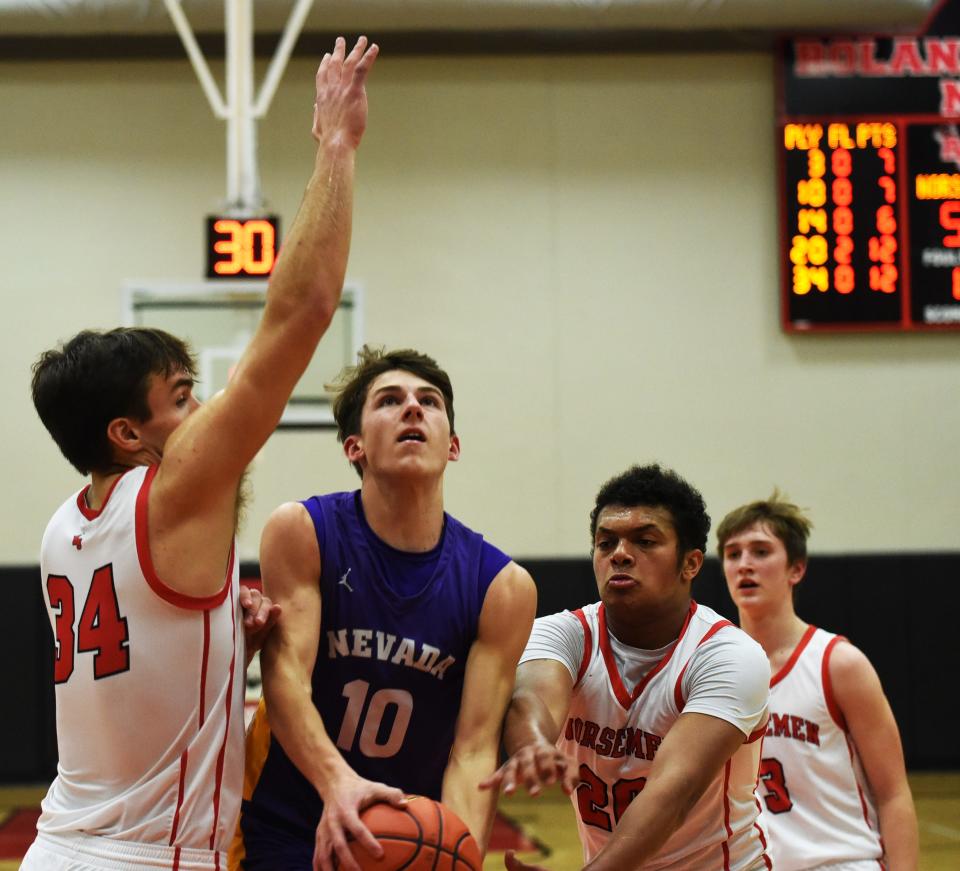 Alec Higgins had 19 points off the bench for the Nevada boys basketball team in an 85-80 loss at Class 2A No. 4 Roland-Story Jan. 17 in Story City.