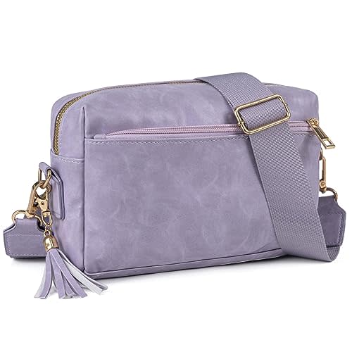 Small Crossbody Bags for Women Trendy Shoulder Bag PU Leather Camera Bag Crossbody Purse Multi Compartment (Taropurple)