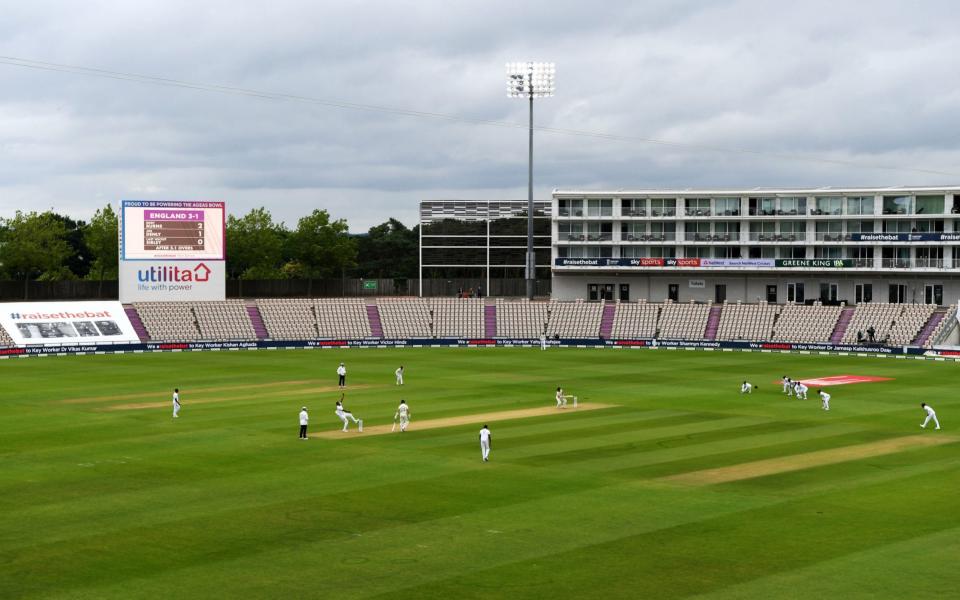 A general view of the action with empty seats during day one of the Test Series at the Ageas Bowl - PA