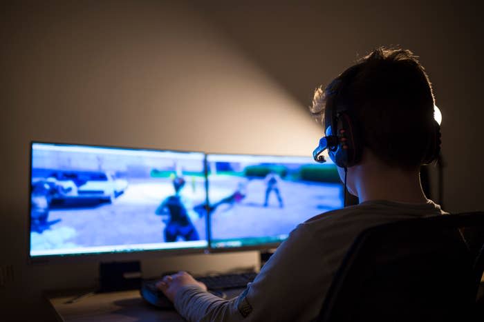 a young boy playing video games