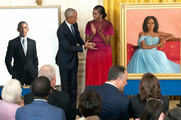 PHOTO: Former President Barack Obama and First Lady Michelle Obama unveil their official White House portraits, Sept. 7, 2022 in Washington, DC. (Kevin Dietsch/Getty Images)