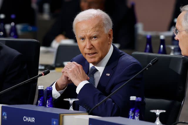 <p>Kevin Dietsch/Getty</p> President Joe Biden at the 75th Anniversary NATO Summit on July 10, 2024, in Washington, D.C.