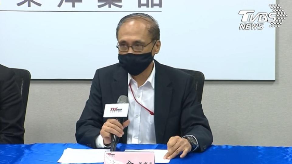 台灣東洋董事長林全將說明取得德國BioNTech新冠肺炎疫苗的台灣代理權。 （圖／TVBS）