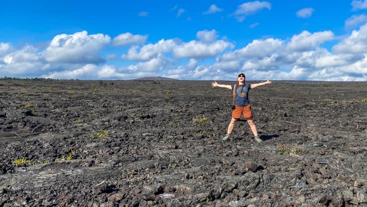 The author hiking across one of the park's lava field