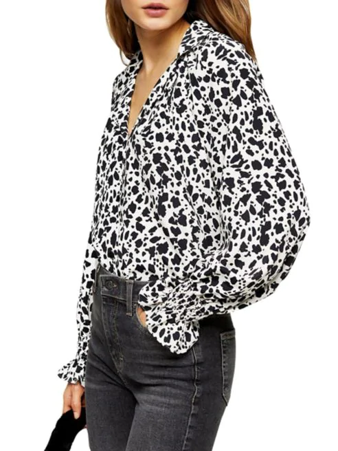 Topshop 80s Monochrome Animal-Print Shirt in black/white