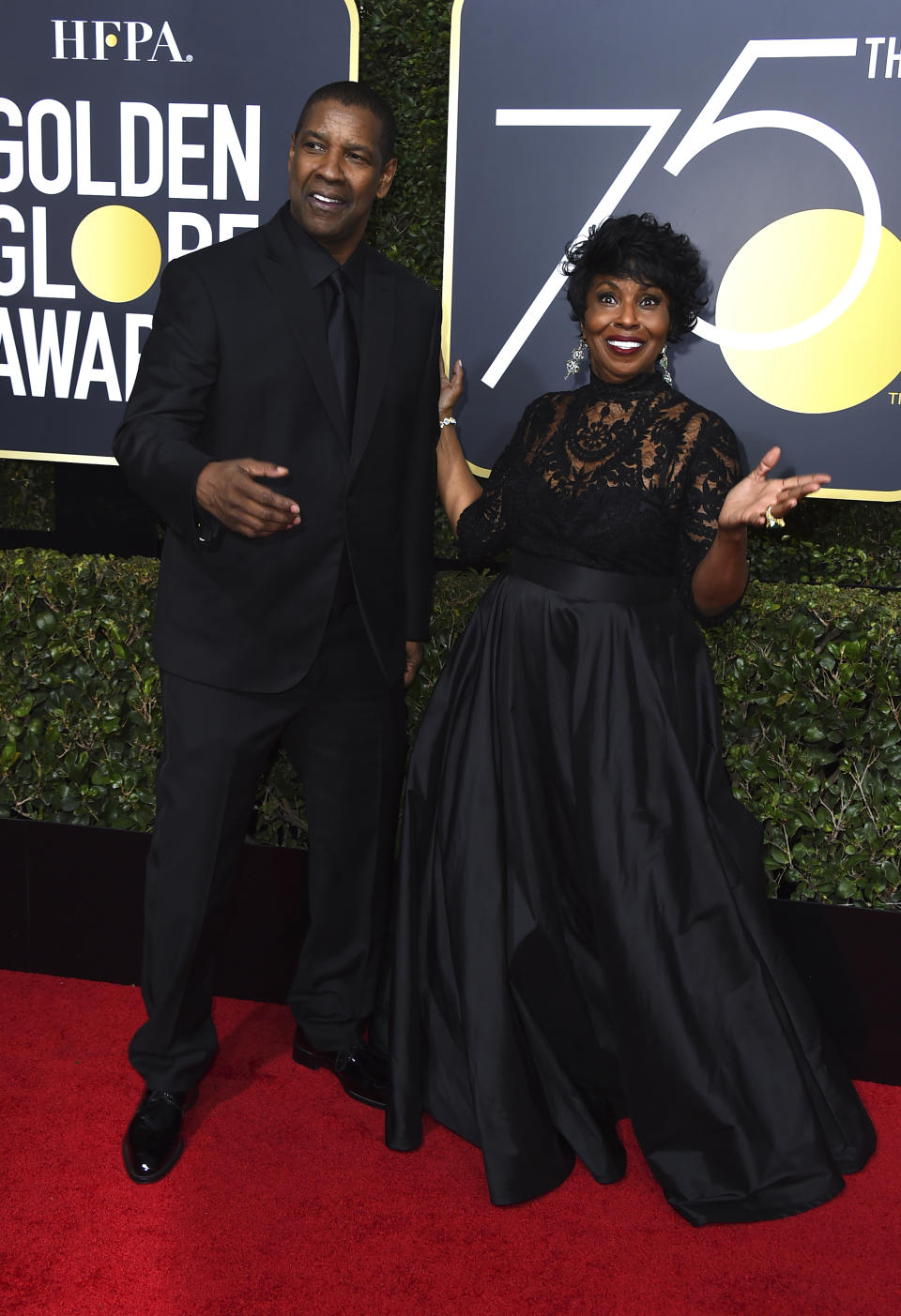 Denzel and Pauletta Washington arrive at the Golden Globe Awards on Jan. 7, 2018, in Beverly Hills. (Photo: Jordan Strauss/AP)