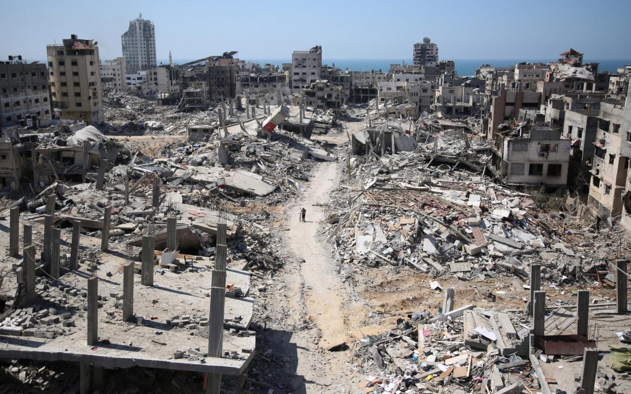 The devastated area around Gaza's Al-Shifa hospital, which was once the largest health facility in the Gaza Strip, following a two-week Israeli raid.