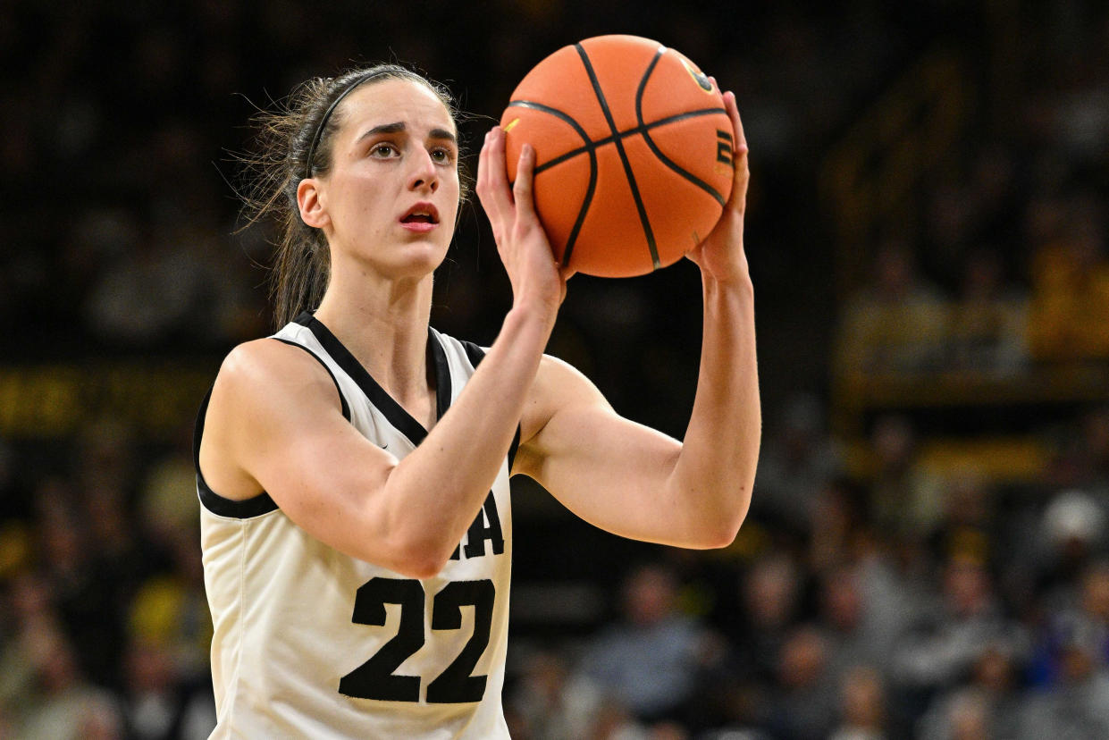 Caitlin Clark (22) has gotten all the attention at Iowa this season, but she also takes on a big burden while carrying the team. (Jeffrey Becker-USA TODAY Sports)