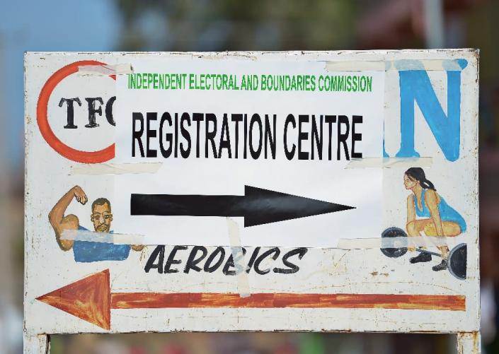 A poster advertises the location of a voter registration site in Nairobi in January 2017 (AFP Photo/TONY KARUMBA)