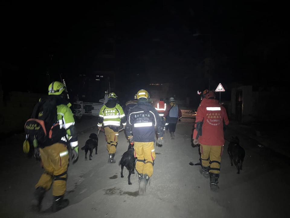 台灣國際搜救隊出動33名隊員和3隻搜救犬支援。（圖／Tyfd-K9桃園搜救犬隊臉書提供）