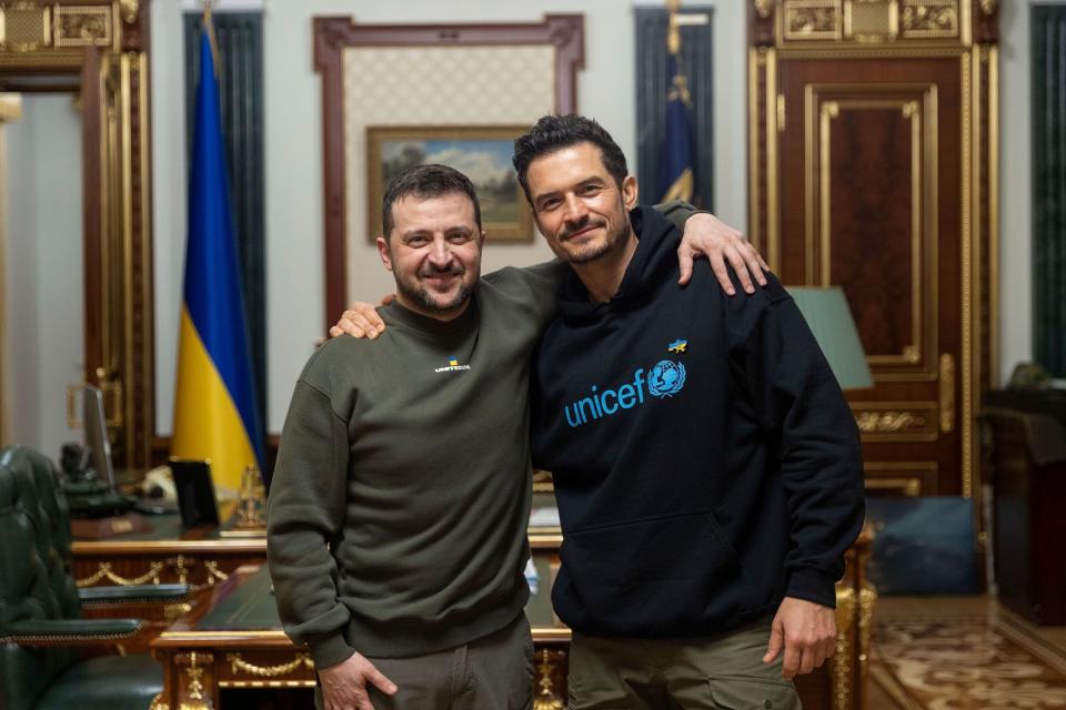 Zelensky and Bloom in Kyiv’s presidential office on Sunday (AP)