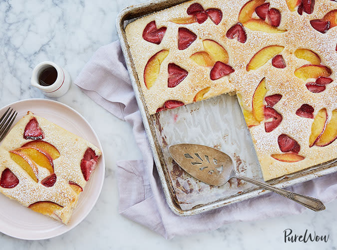 Sheet Tray Pancakes with Peaches and Strawberries
