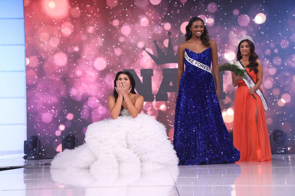 Madison Wabaunsee reacts as she won the National All-American Miss Jr. Teen in Orlando earlier this year.
