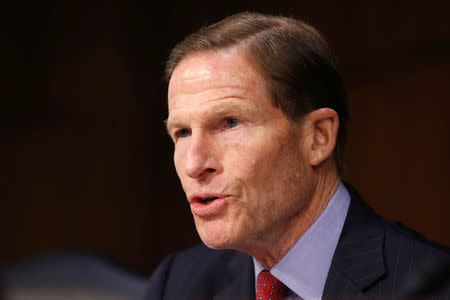 Senator Richard Blumenthal (D-CT) questions Supreme Court nominee judge Neil Gorsuch during his Senate Judiciary Committee confirmation hearing on Capitol Hill in Washington, U.S., March 21, 2017. REUTERS/Joshua Roberts