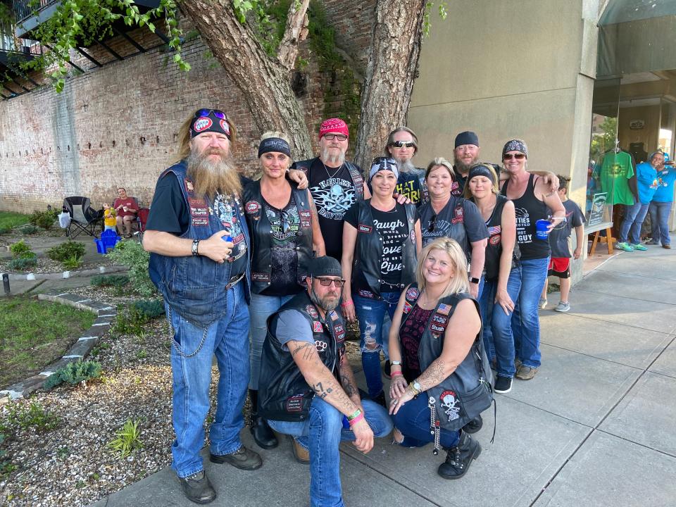 Members of the Bikers Against Child Abuse River Valley Chapter during the Steel Horse Rally on Garrison Avenue in Fort Smith. The group raised awareness for the organization in front of Steps Family Resource Center on Saturday, May 7, 2022.