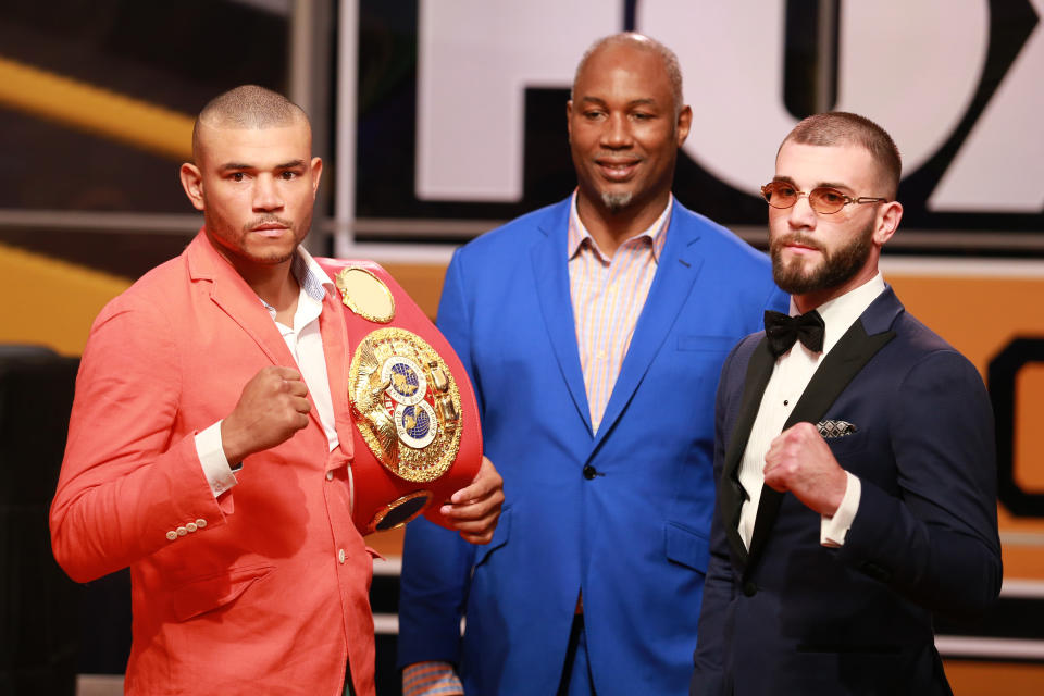 José Uzcátegui (L) and Caleb Plant (R) face off Sunday for Uzcátegui’s IBF super middleweight belt. (Leon Bennett/Getty Images)