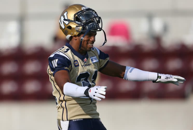 WIth a team-high seven interceptions, Maurice Leggett is key part of a Winnipeg defence that does force turnovers (Tom Szczerbowski/Getty Images photo).