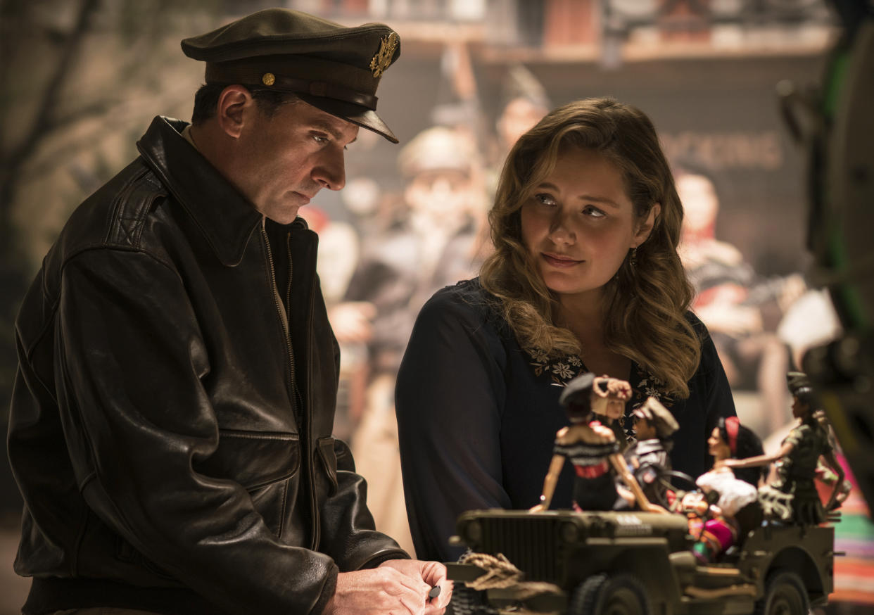 This image released by Universal Pictures shows Steve Carell, left, and Merritt Wever in “Welcome to Marwen.” (Ed Araquel/Universal Pictures via AP)