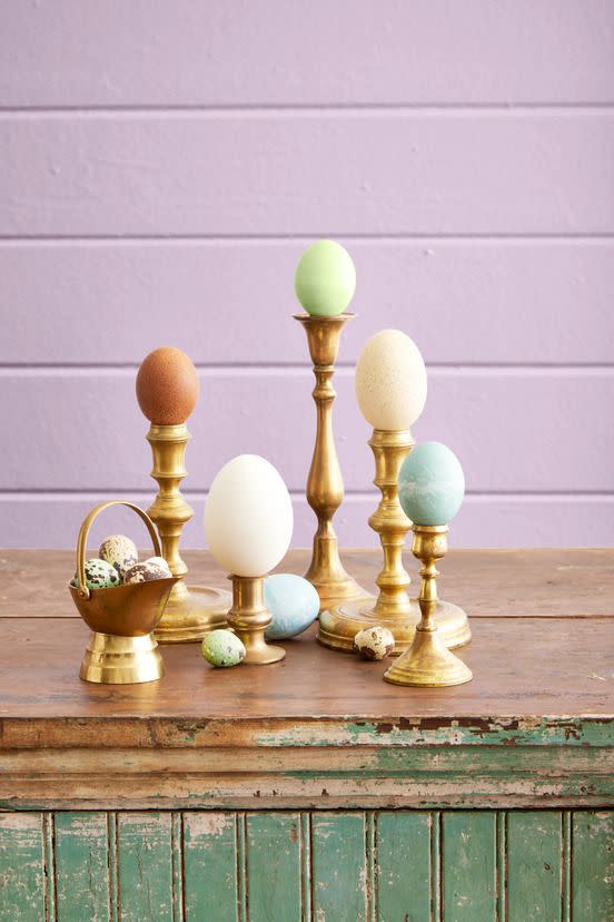 vintage candlesticks used as easter egg perch diy