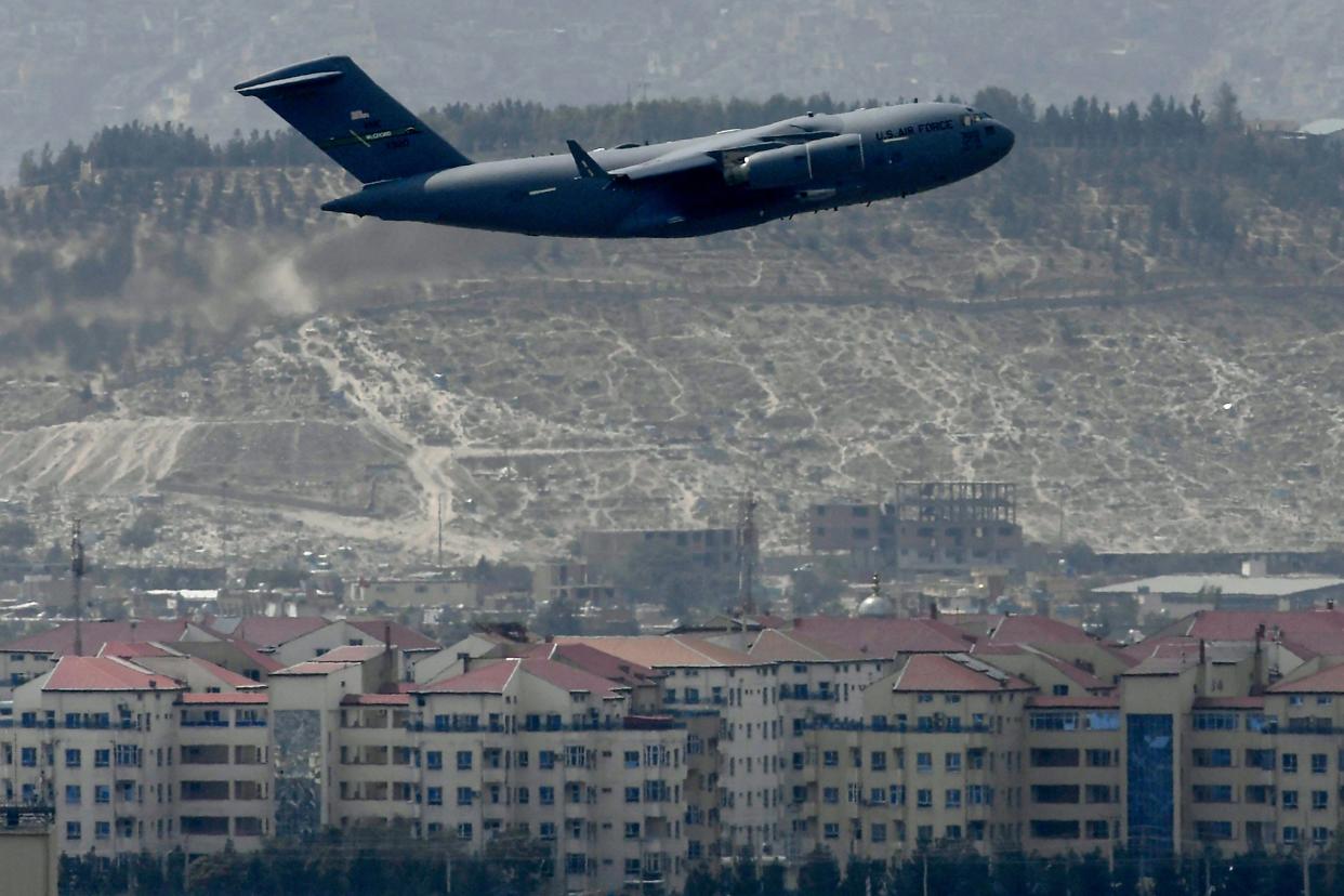 US Air Force aircraft takes off from the airport in Kabul, Afghanistan on Aug. 30, 2021.