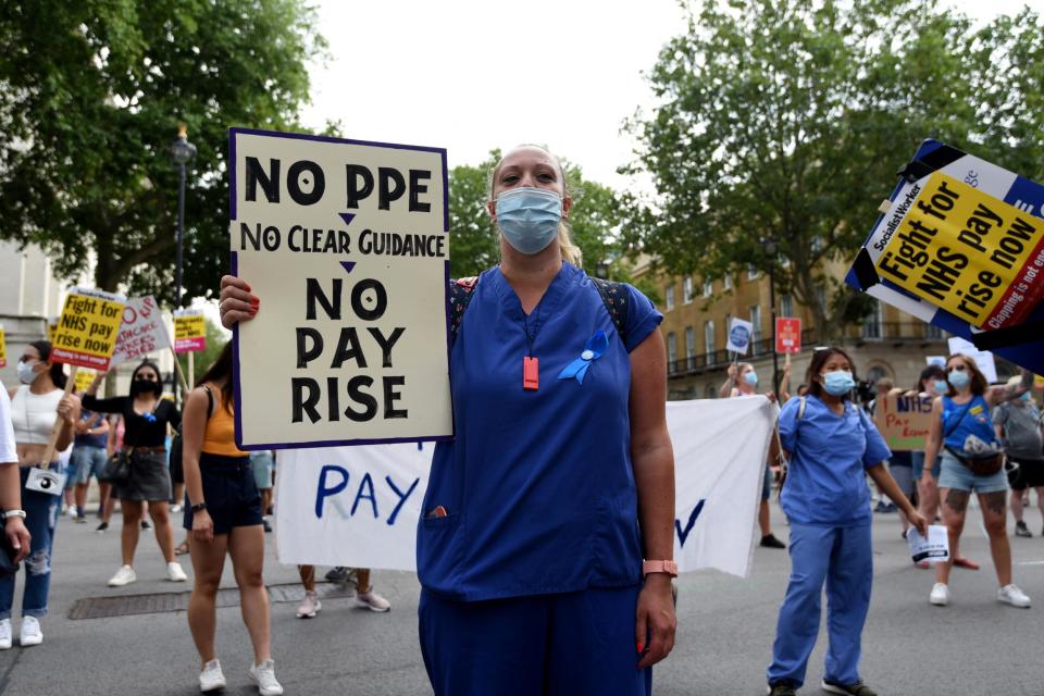 NHS staff across the UK are demanding an early salary increase (Kate Green/Anadolu Agency via Getty Images)