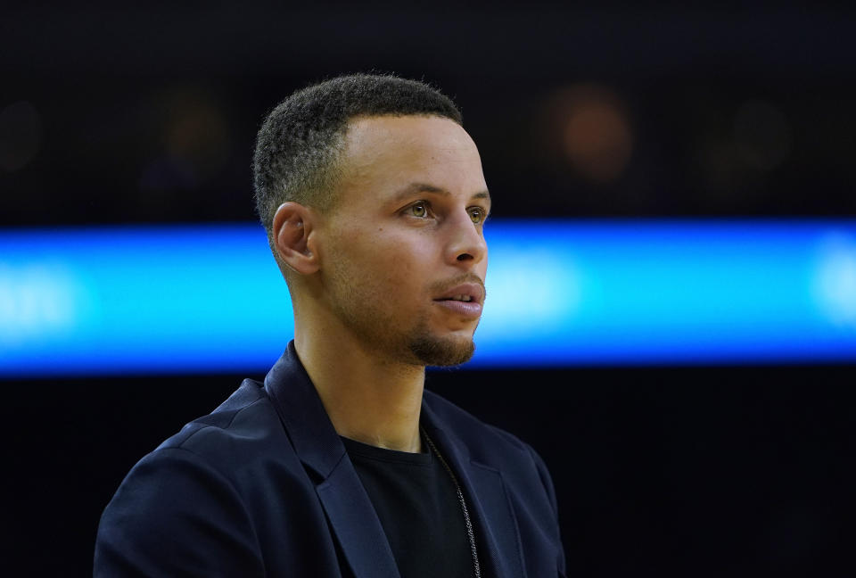 Warriors fans won’t have to see Stephen Curry in a suit much longer. (Getty)