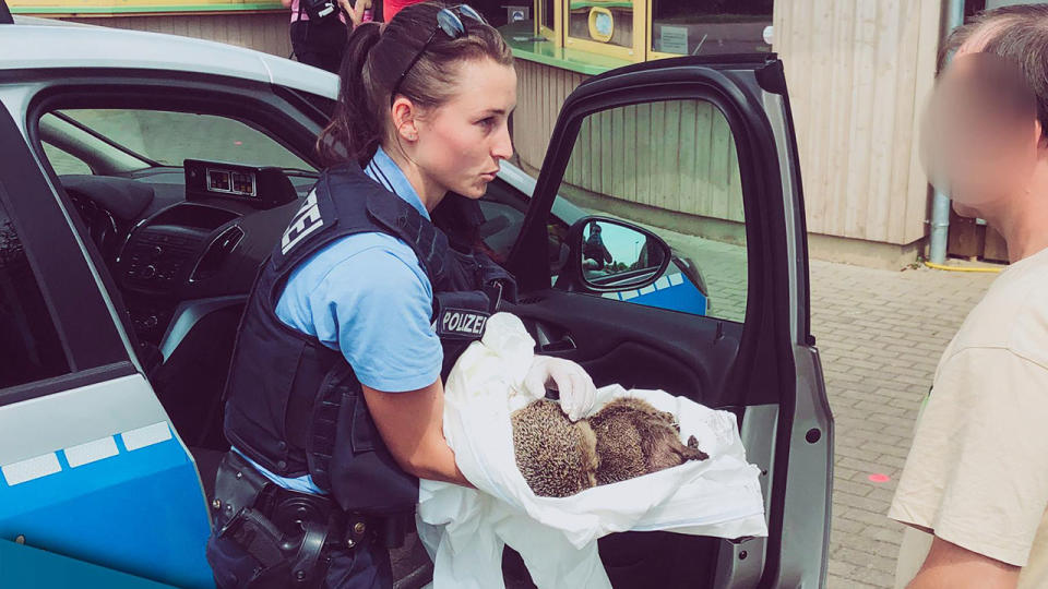 Authorities said the pair were found beside a broken eggnog bottle and could barely move. Source: Polizei Thüringen/ Facebook